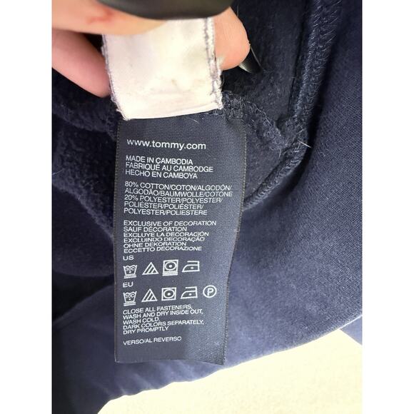 Tommy Hilfiger Womens Jacket Size Large Navy Blue Zip Up Fuzzy Logo Hooded - Picture 4 of 10